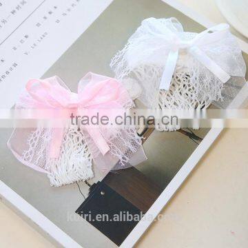 WS-23 2017New Hot Women Ruffle Large Fishnet Ankle High Socks Bow Tie Hollow Out Thin Mesh Lace Fish Net Short Socks