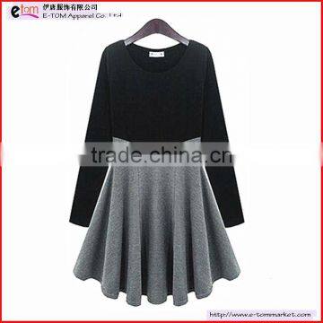 E8055 Long Sleeves Block Panel Skater Dress