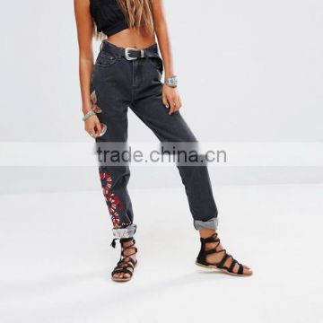 High Waist Jeans embroidered floral sex trousers women formal shirt trousers for girls