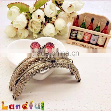 Half Circle Crystal Flower Bead Embossed Lace Kisslock Metal Handbag Frame photo-3