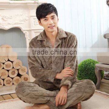 Hot Selling Flannel Fleece Men Sleepwear Brown Thick Keep Warm and Low Price photo-2
