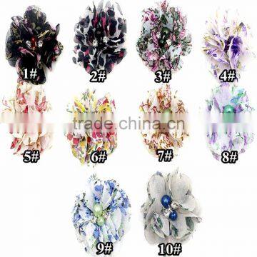 2015 new DIY handmade printing diamond pearl Chiffon flower children headdress ornaments accessories