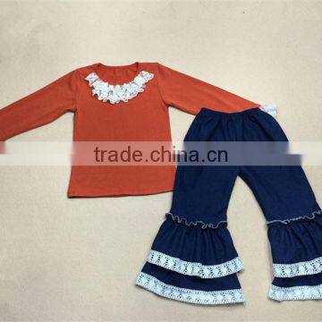 Top grade unique design lace side new fashion baby girl outfit