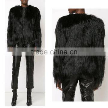 SJ504-01 Best After Sales Service Women Black Fur Goat Coat