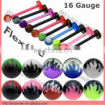 Fashion acrylic plastic print fire logo custom unique lip rings body piercing jewelry
