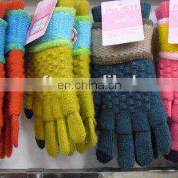 Lady knit wool touch screen full finger gloves