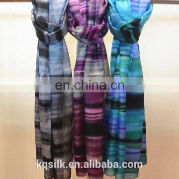 Stock Lot 100% Silk Long Stripe Colorful Paj Screen Printing Habotai Silk Scarves photo-3