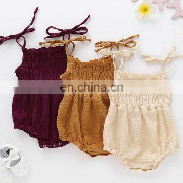6 Colors Linen New Lovely Retro Baby Girls Lace Up Romper Soft Cotton Summer Sleeveless Strap Toddler Pleated Jumpsuit Overalls photo-2