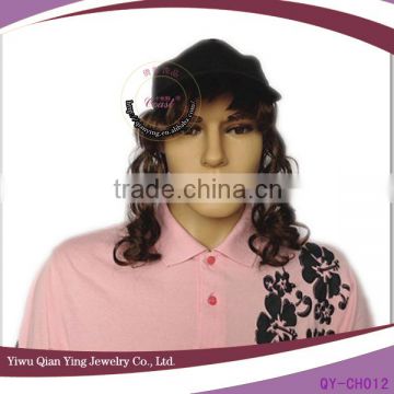 black cheap baseball cap with wig