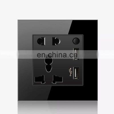 5V 2.1A Dual USB Charger Port 5 Hole USB Wall Power Socket, Switch control 13A Global Universal,Glass Panel