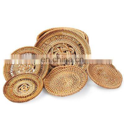 High Quality Woven Round Rattan Placemats For Dinning Table/Rattan Cup Coasters Dining Table Mat photo-4