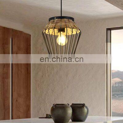 HUAYI Nordic Style E27 Iron Rattan Hotel Kitchen Dining Room 60w Modern Chandelier Pendant Hanging Light