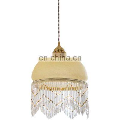 French Glass Chandelier American Vintage Hanging Lamp For Bedroom Bedside Bay Window Balcony Tassel LED Pendant Light