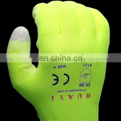 Fluorescent Polyester Liner PU Palm Coated Copper Fiber Anti Static Safety Gloves Touchscreen Anti-Static Working Gloves photo-5