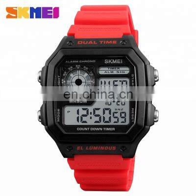 Skmei 1299 black red multifunction outdoor fashion waterproof own logo men watch digital dual time saat sport clock