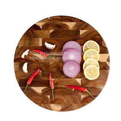 Amazon Hot Sale Custom Kitchen Round Acacia Wood Cutting Board Food Meat Vegetable Charcuterie Wooden End Grain Chopping Blocks