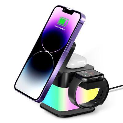 4-in-1 Rotatable Foldable Wireless Charger Portable Desktop Multifunction wireless charger station with LED Light