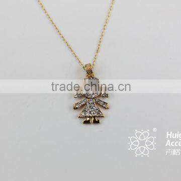 2015 beautiful girl doll shaped zircon necklace with real gold jewelry cheap