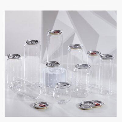 Прозрачные пластиковые бутылки для напитков, консервные банки и крышки-открытки