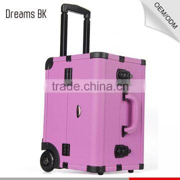 Purple Professional Rolling Trolley Makeup Case With Compartments for Nail Polishing Artist photo-3