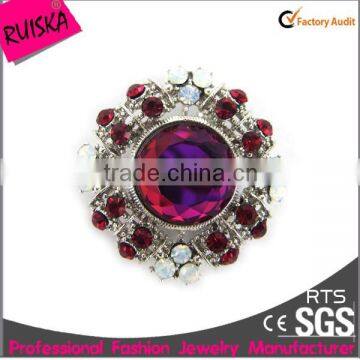 High Quality Imitation Silver Fashionable Artificial Diamond Brooch With Big Round Shine Glass