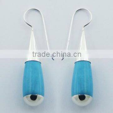 Handmade Sterling Silver Drop Earrings Howlite Turquoise Gem