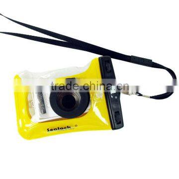 yellow waterproof camera bag with zoom lens