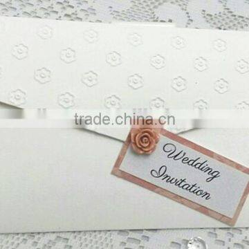 Elegant floral embossed pocket fold white wedding invitations with invitation pad for wedding