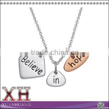 Sterling Silver Tri-color Believe in Hope"3 Pendant Charm Necklace