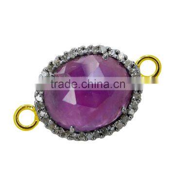 High Quality 925 sterling silver genuine ruby Findings Ruby Gemstone Connector Findings 925 Sterling Silver diamond connector