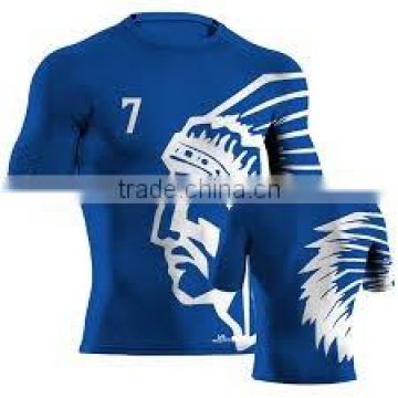 Polyester/Spandex (Poly/Lycra) Blue Round Neck Sublimated Compression Shirt