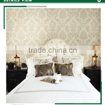 the most popular golden edge non woven wallpaper, mocha antique damask wall sticker for apartment , pretty wall mural supplier