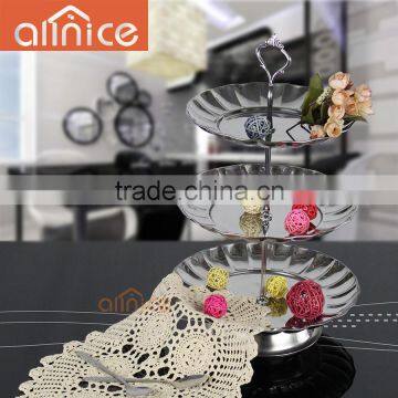 ALLNICE wholesale delicate 3-tier stainless steel cake stand for wedding