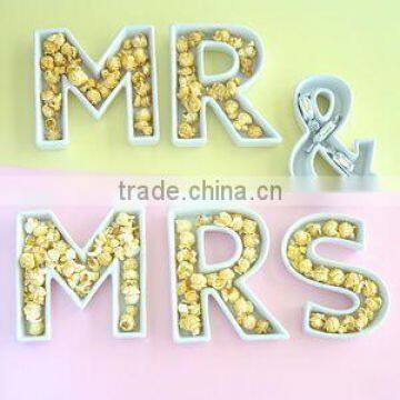 MR & MRS white ceramic candy letter dish porcelain dessert plate