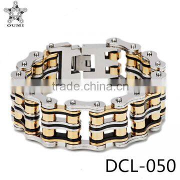 Wholesale jewellery bracelet 24mm double strand gold chunky Stainless stee bike motorcycle chain bracelet men