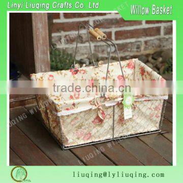 Factory wholesale rectangular wire storage basket shopping basket with handles & liner