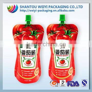 hot plastic food bag stand up pouch bag with spout for tomato soure packaging