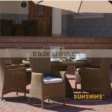 Shenzhen Classic glass Dining room furniture-7pcs viro rehau cane rattan dining table and chair sets FCO-2071