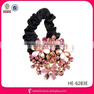 Cute crystal diamante flower elastic bands for hair