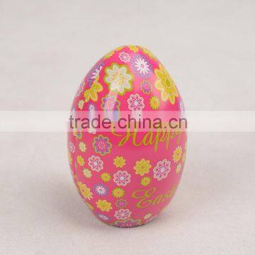 Decorative Easter egg shape uesd tin with bright color and fancy pattern