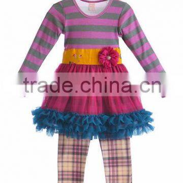 2015 wholesale stripe warm top tutu red dress christmas boutqiue girl flower fall outfits