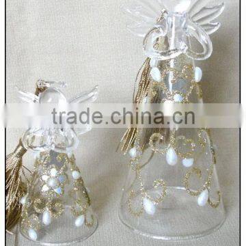 Chirstmas Hanging Glass Angel with Golden Flower and Pearls