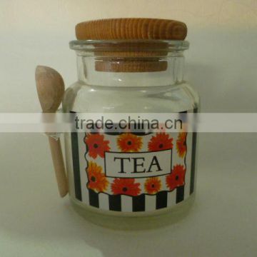 glass tea bottle with wooden lid