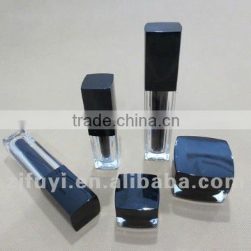 Black Acrylic Cream Jars and Cosmetic Lotion Bottles With Pump and Cap