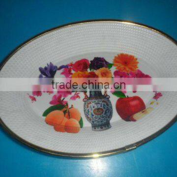 14"plastic Oval Flat Printing Dish With Metal Ring