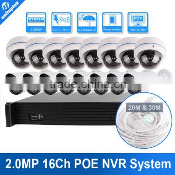 16CH 1080P NVR System KIT With 8PCS 2.0MP Waterptoof Bullet IP Camera+8PCS IR Vandal-proof Dome Camera 16CH CCTV Security System