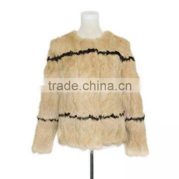 Women classic fur jacket rabbit khaki fur jacket KZ14130