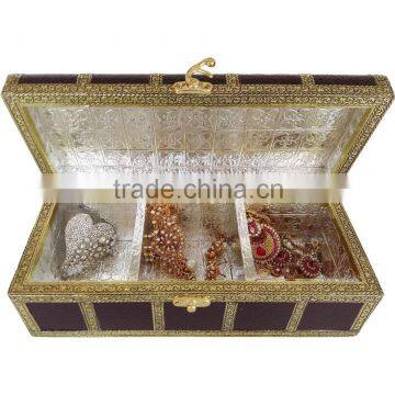 TREASURE CHEST, ARTIFICIAL LEATHER FINISH, WOODEN HANDMADE MULTI-PURPOSE BOX (11"x5"x4.25" INCH) DARK BROWN photo-3