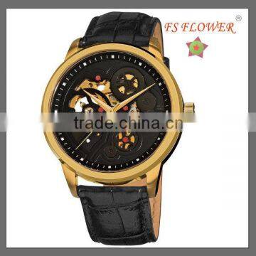 Gold Plated Rose Customer's Watch Brands Chinese Movt Transparent Automatic Watch