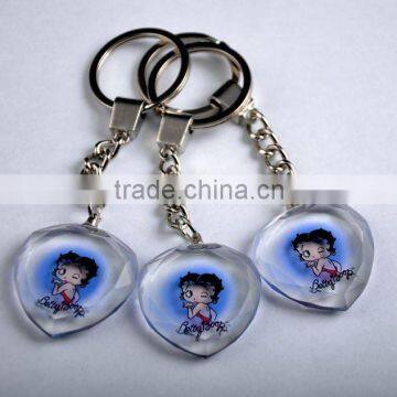 pure printed picture flash light crystal glass keychains with child for small gift (R-0841